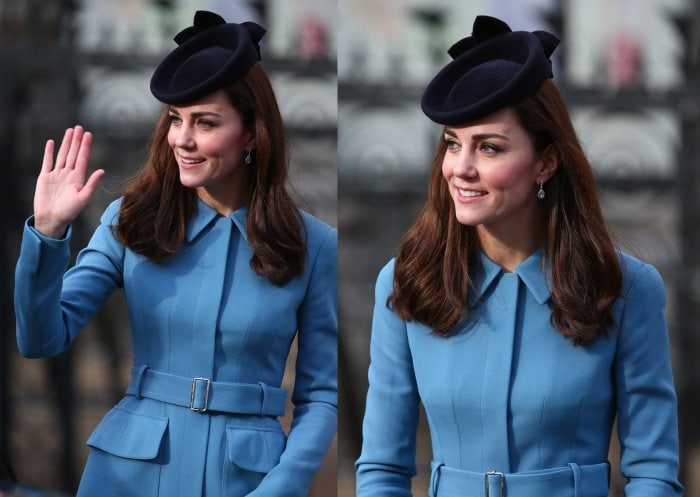 Kate Middleton wears a custom Alexander McQueen coat as she arrives at the St. Clement Danes church in Westminster