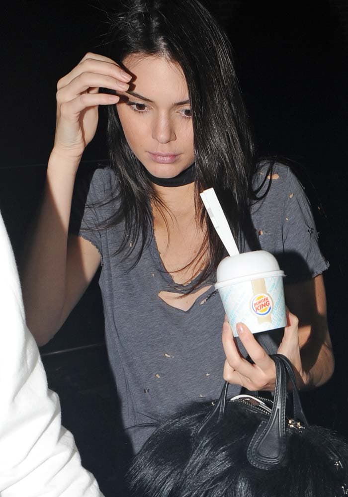 Kendall Jenner wears her hair down as she stops by Burger King