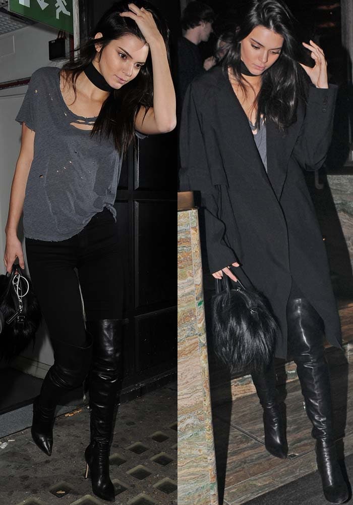 Kendall Jenner wears black jeans and a Vera Wang coat for an ice cream run at Burger King
