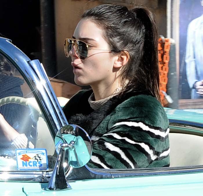 Kendall Jenner takes her new Convertible Corvette out for coffee in Los Angeles