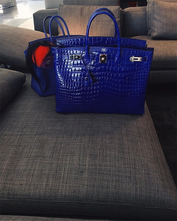 Kylie Jenner shows off her blue Hermes Birkin bag