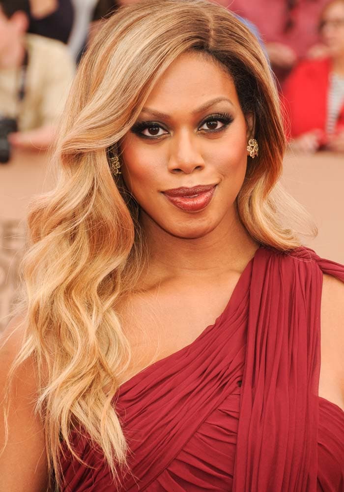 Laverne Cox wears her hair down at the 22nd annual Screen Actors Guild Awards held Jan. 30, 2016 at The Shrine Expo Hall in Los Angeles