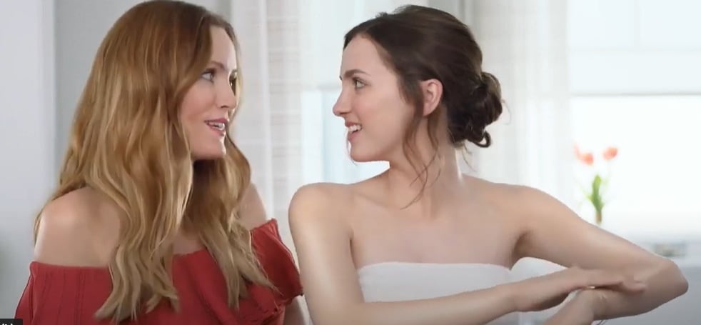 Leslie Mann and her real-life daughter Maude Apatow promote the benefits of Jergens Wet Skin Moisturizer