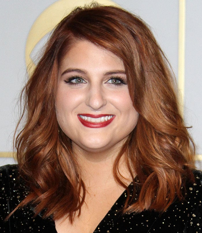 Meghan Trainor's sexy red lips and wavy auburn red hair