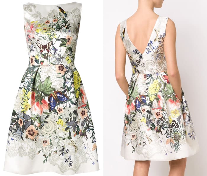 Monique Lhuillier Floral Butterfly Print Dress