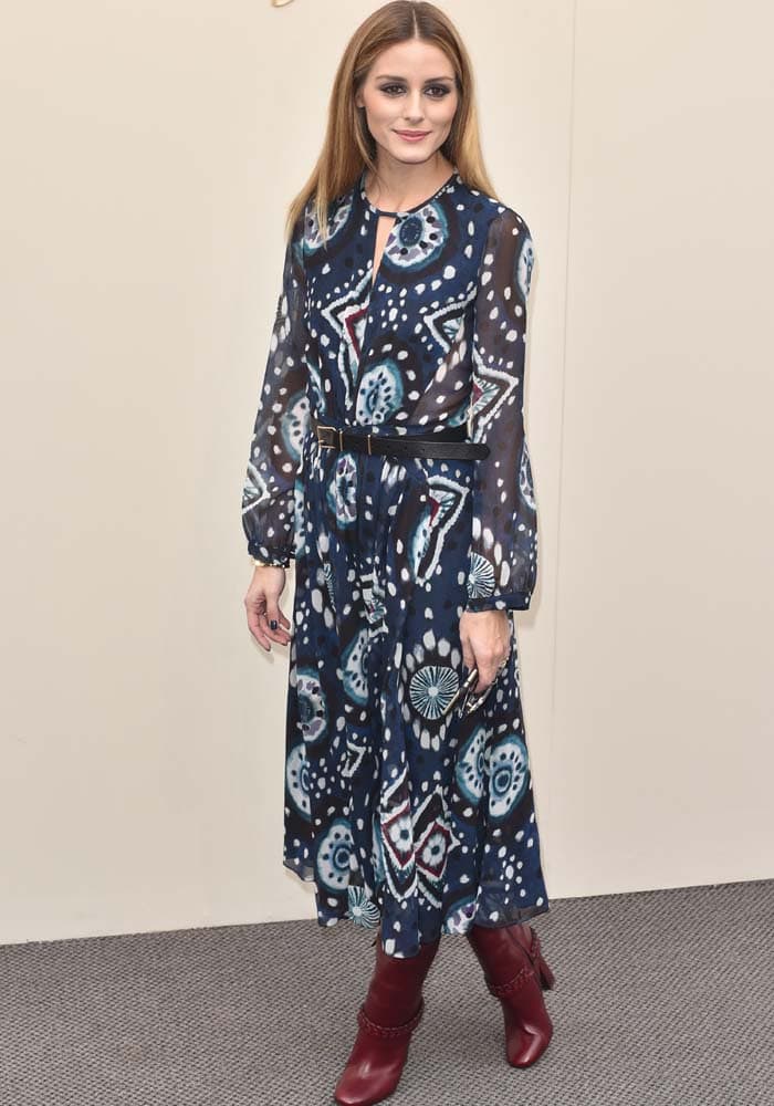 Olivia Palermo wears a sheer printed Burberry dress to London Fashion Week