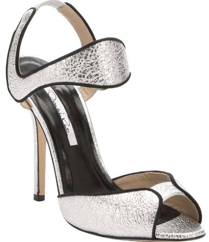 Oscar de la Renta Silver Leather 'Annabel' Ankle Strap Sandals