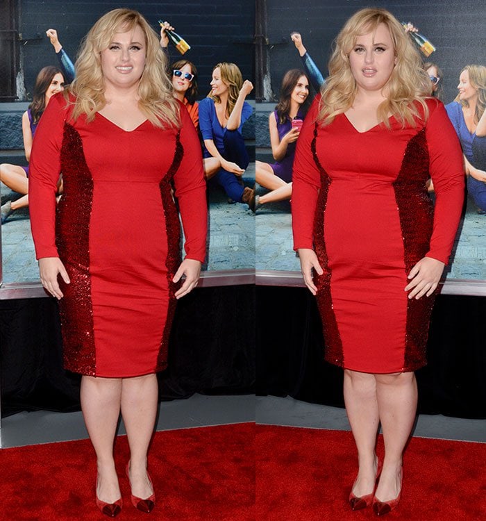 Rebel Wilson wears a flattering red Torrid dress on the red carpet