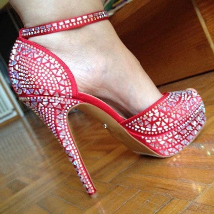 Thalia Sodi's Red Hot Embellished Flor T-Strap High Heels