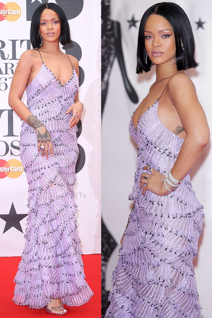 Rihanna looked stunning in a purple dress from Armani Privè's Spring 2016 couture collection