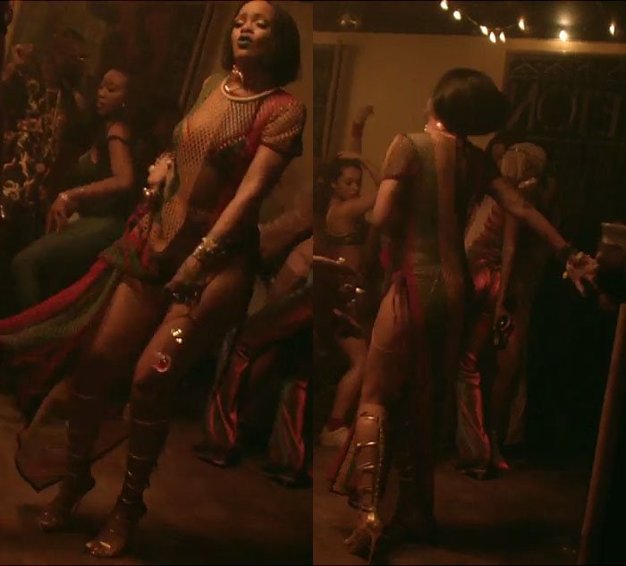 Rihanna dances in front of a mirror in the music video for her song "Work"