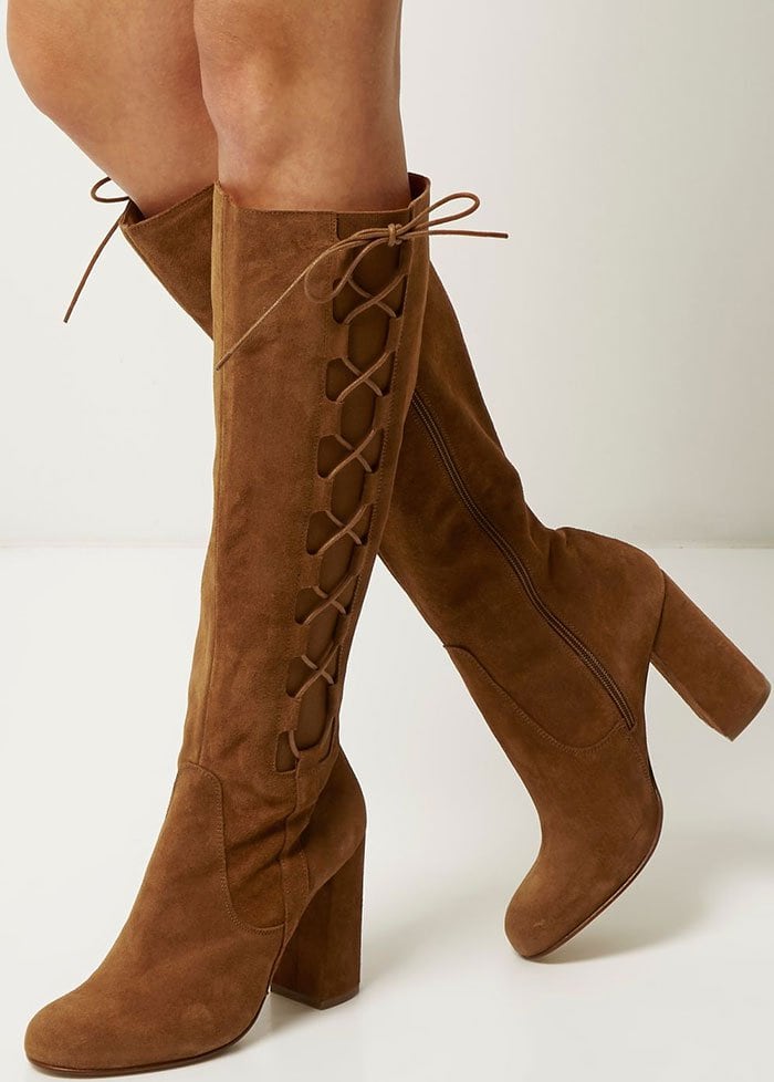 Brown River Island Knee-High Lace-Up Boots