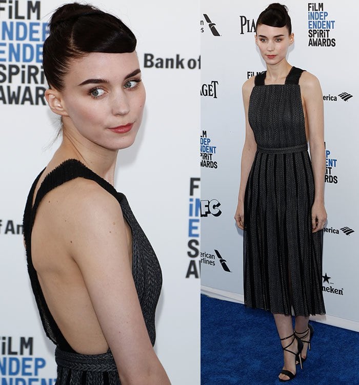 Rooney Mara shows off her shoulders in a black dress