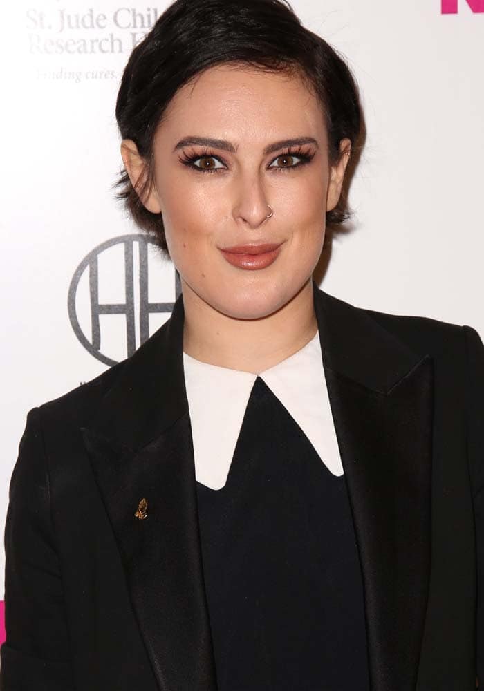 Rumer Willis shows off her unique chin at the NYLON Muses & Music Grammy Kick-Off Party