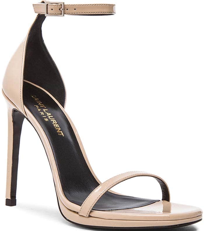 Saint Laurent 'Jane' Patent Leather Sandals in Nude