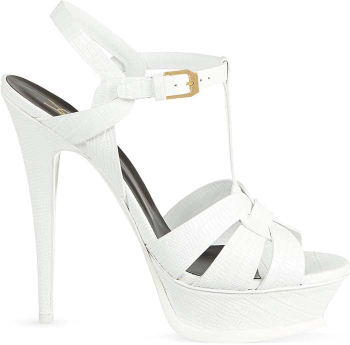 Saint Laurent 'Tribute' Lizard-Embossed Platform Sandal in White