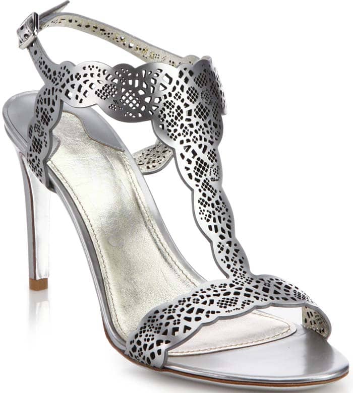 Salvatore Ferragamo Garcia Laser-Cut Metallic Leather T-Strap Sandals