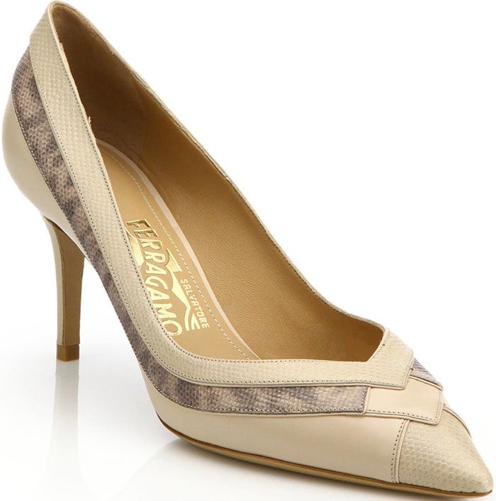 Salvatore Ferragamo Susi Stripes Pumps Python Embossed Leather