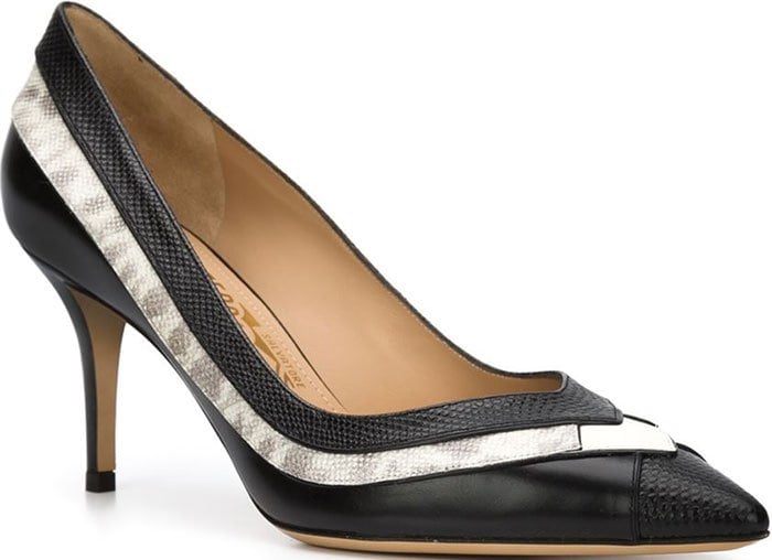 Salvatore Ferragamo Susi Stripes Pumps Python Lizard Embossed