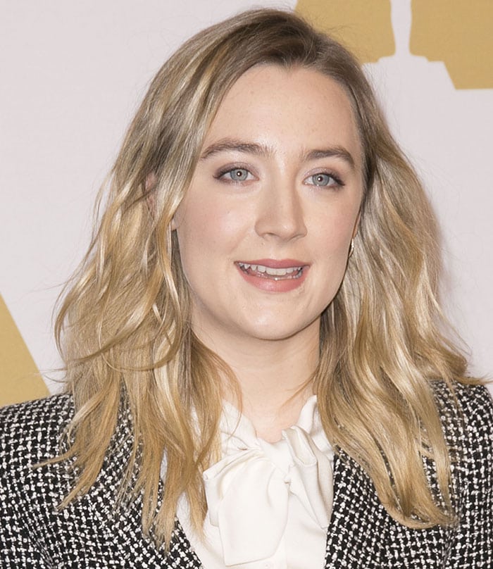 Saoirse Ronan wears her hair down at the 88th Annual Academy Awards Nominee Luncheon