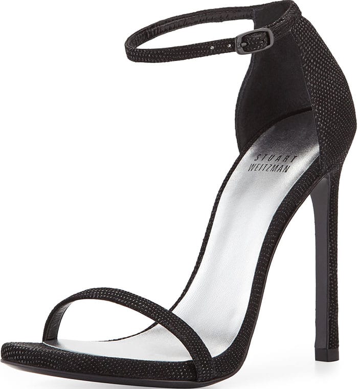 Stuart Weitzman "Nudist" Sandals Black Goosebump Napa