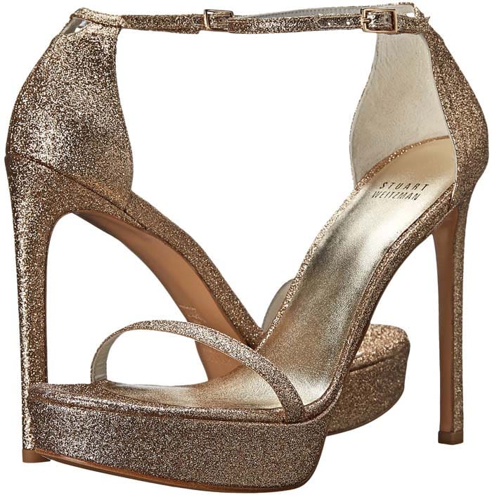 Stuart Weitzman 'Nudist' Platform Heels in Gold Glitter