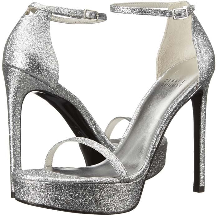 Stuart Weitzman 'Nudist' Platform Heels in Silver Glitter