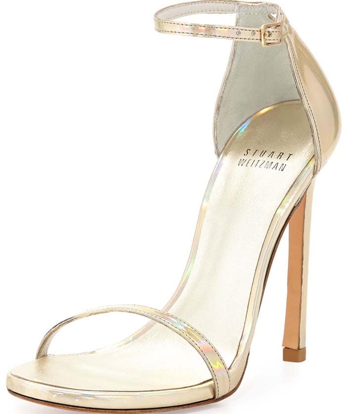 Stuart Weitzman 'Nudist' Metallic Ankle-Strap Sandal in Cava