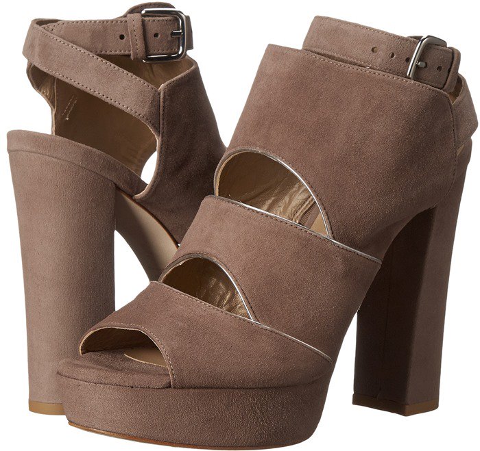 Stuart Weitzman Suede Splits Platform Sandal in Haze Suede