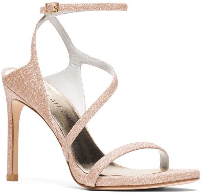 Stuart Weitzman Sultry Asymmetric Sandal Gold Glitter