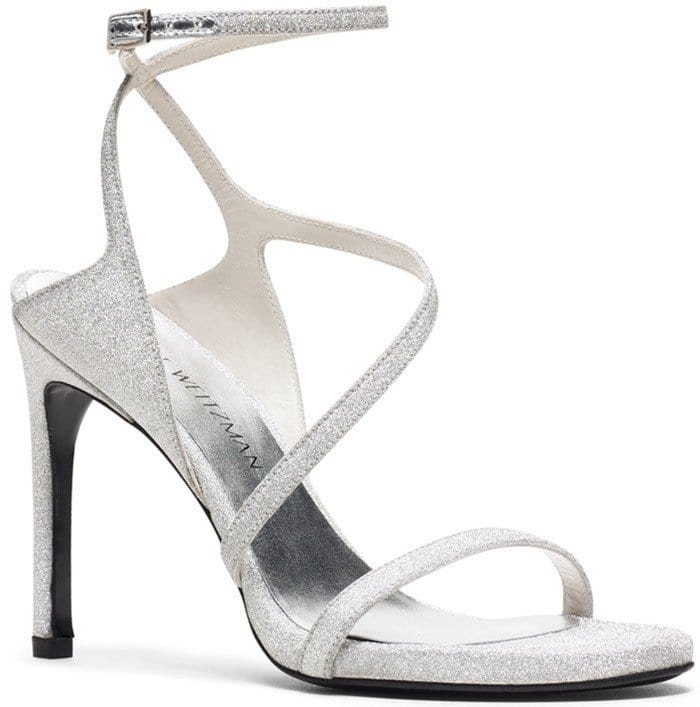 Stuart Weitzman Sultry Asymmetric Sandal Silver Glitter