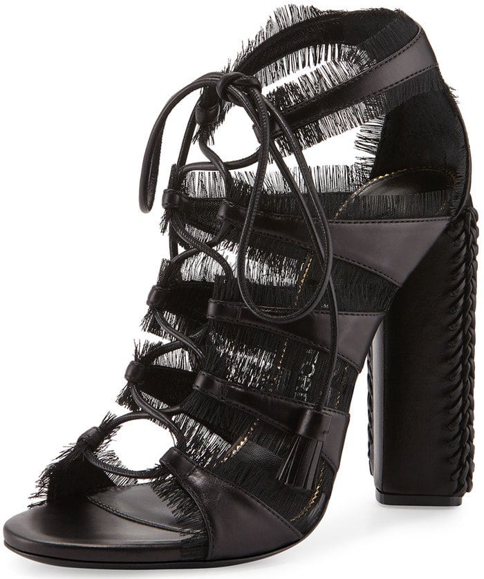 TOM FORD Eyelash-Fringed Lace-Up Sandals