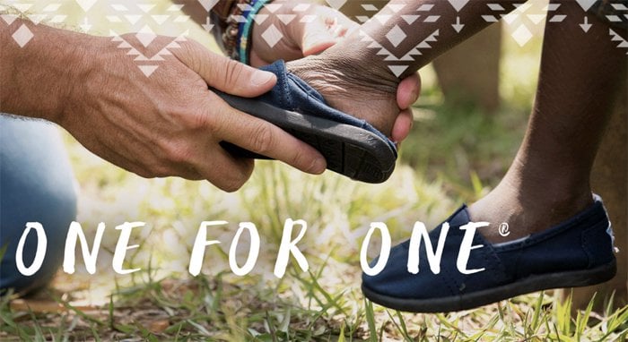 For every pair of shoes you purchase, TOMS will give a pair to a child in need