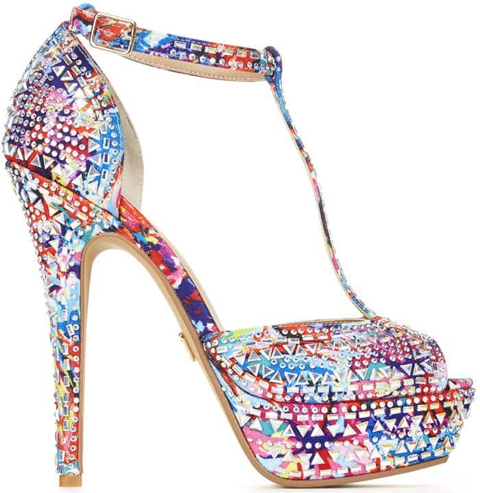 Pink Multi Rhinestone Thalia Sodi 'Flor' Embellished Platform Dress Sandals