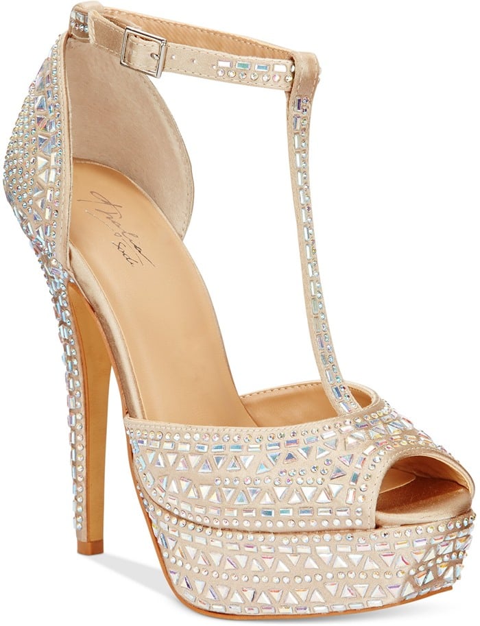 Champagne Thalia Sodi 'Flor' Embellished Platform Dress Sandals