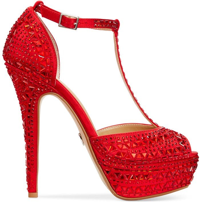 Thalia Sodi s Red Hot Embellished Flor T Strap High Heels