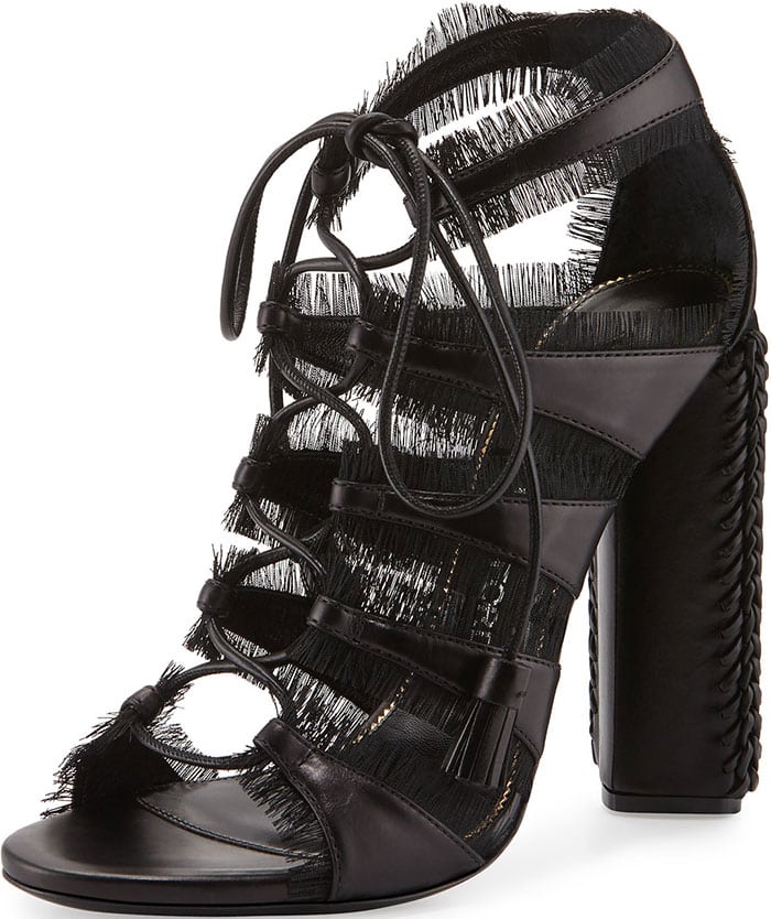 Tom Ford Eyelash-Fringed Lace-Up Sandals