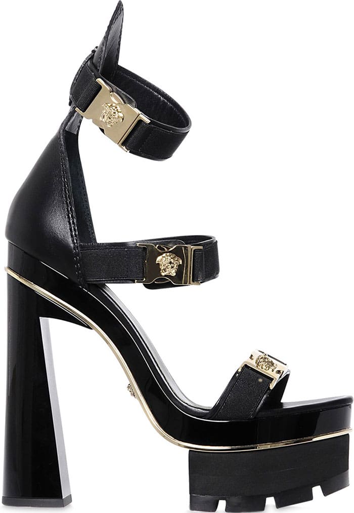 Versace Logo Buckles Leather Sandals