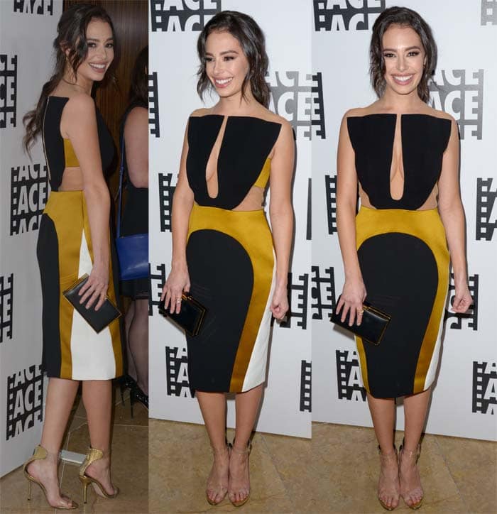 Chloe Bridges stuns in a Peggy Hartanto cut-out dress paired with Marskinryyppy "Pauwau" sandals at the 66th Annual ACE Eddie Awards at the Beverly Hilton Hotel on January 29, 2016.