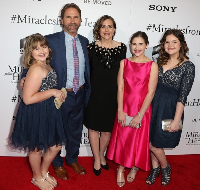 (L-R) Adelynn Beam, Kevin Beam, Christy Beam, Anabel Beam, and Abigail Beam attend the Premiere of Columbia Pictures' 'Miracles From Heaven'