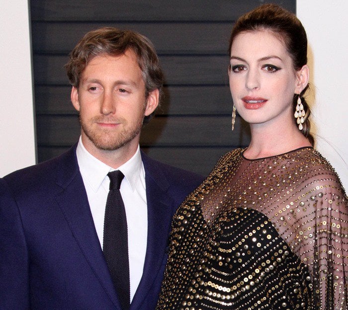 Anne Hathaway and her husband Adam Shulman arrive at a special screening of "The Eyes of Tammy Faye"
