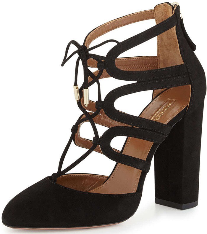 Black Suede Aquazzura 'Holli' Curvy Caged Pumps