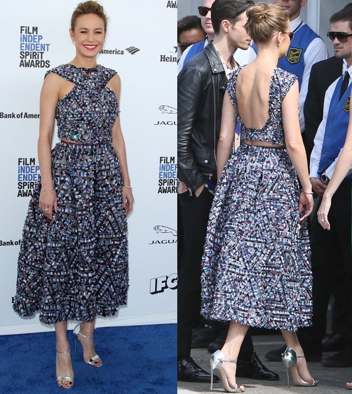 Brie Larson looks lovely in a Chanel dress while walking the carpet at the 2016 Film Independent Spirit Awards