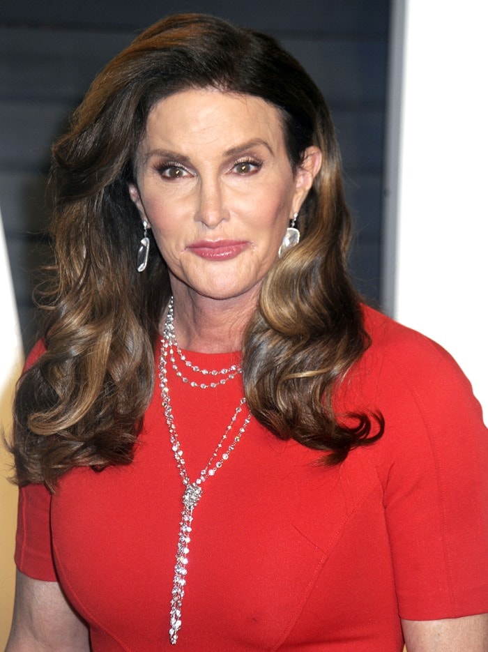 Caitlyn Jenner's stunning crystal drop necklace at the Elton John AIDS Foundation Annual Oscar Viewing Party