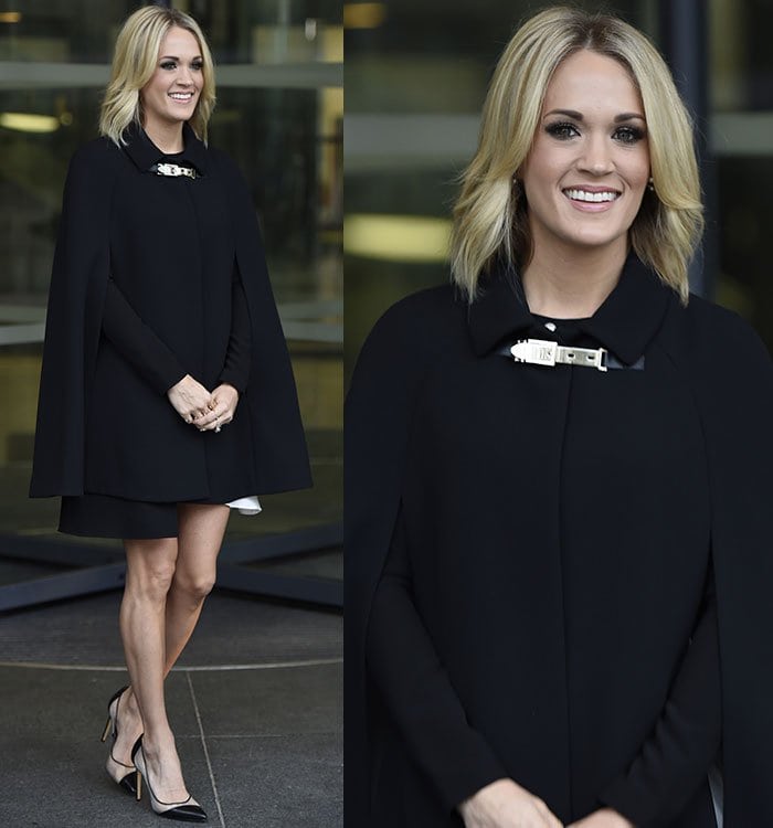 Carrie Underwood wears her hair down as she arrives at the BBC Breakfast studios