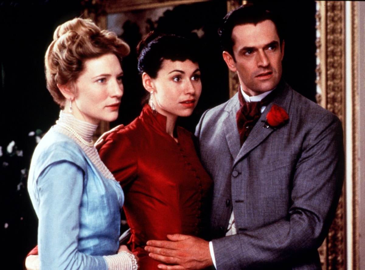 Cate Blanchett as Lady Gertrude Chiltern, Minnie Driver as Miss Mabel Chiltern, and Rupert Everett as Lord Arthur Goring in An Ideal Husband