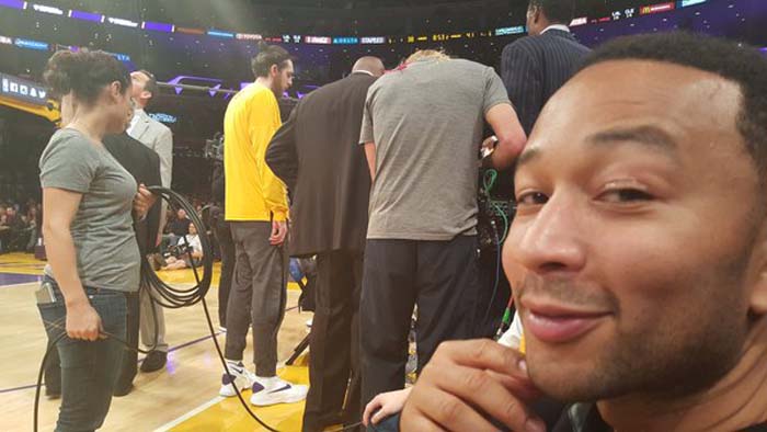 John Legend attends a Los Angeles Lakers game