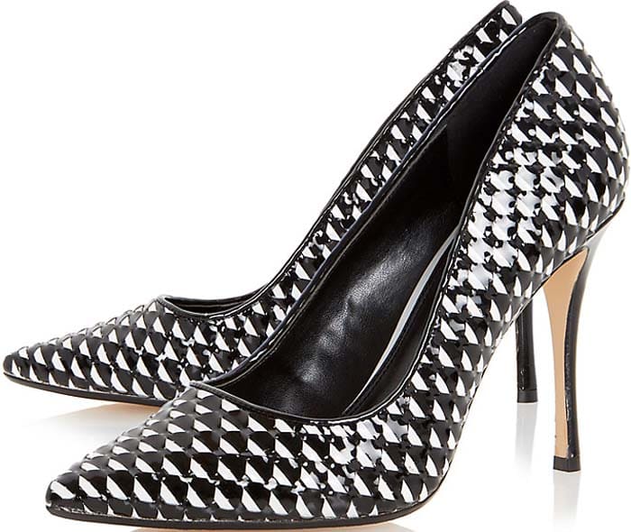 Dune 'Brooklyne' Stiletto Court Shoes in Black/White