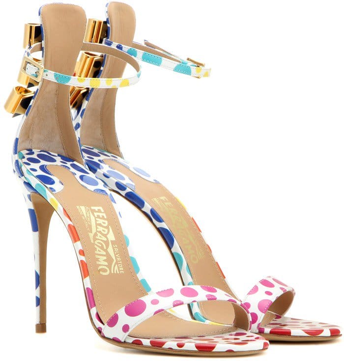 Edgardo Osorio for Salvatore Ferragamo Angie printed patent leather sandals