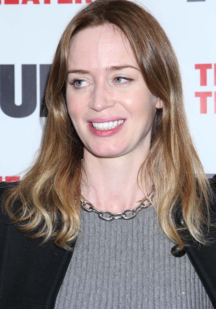 Emily Blunt wears her hair down at the opening night party for the off-Broadway play "Dry Powder"